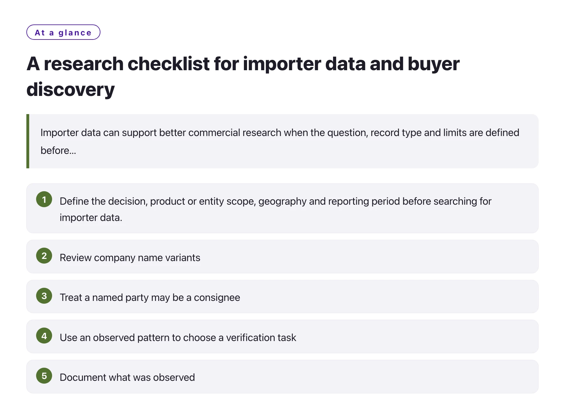 A research checklist for importer data and buyer discovery——全文要点速览